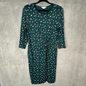 Boden Dress Womens 14R Green Polka Dot Rosalie Twist Front Jersey Knit Preppy